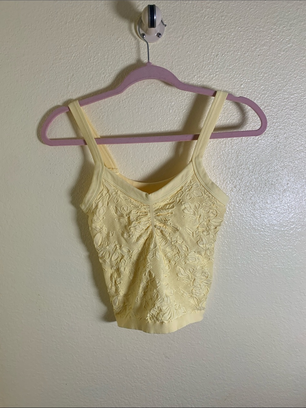 NWOT Nikibiki Light Yellow Floral Lace Stretch Cami, Size L